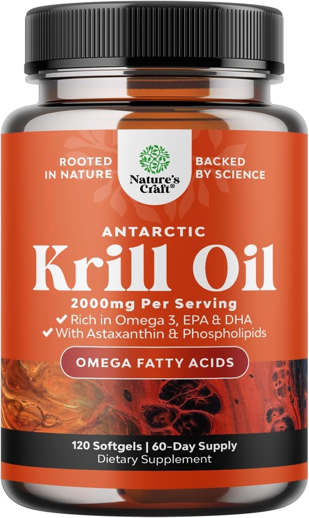 Antarkties krilių aliejus 2000mg Softgels per Serving - Omega 3 krilių aliejus priedas su EPA DHA & Astaxanthin - 3 Šalis Teed No gluten GMO arba Fishy Aftertage - 2 Mėnesiai