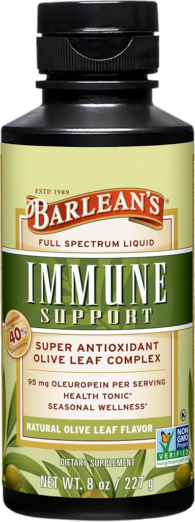 Barlean 's Olive Leaf Complex Liquid Immune Support, 95 mg Oleuropein Antioksidantai, 8 oz