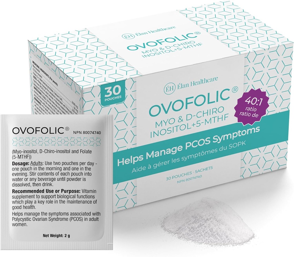 Ovofolic Inozitol Priedas - Myo- Inositol ir D- Chiro Inositol Plus Active Folate- Ideal 40: 1 Santykis - 30 paketėlių