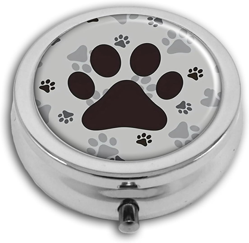 Pill Box of Pocket Purse 3 Compartment Medicine Holder Travel Pill Case Decorative Box Vitamin Pill Organizer Unique Gift Animal Footprints Pattern