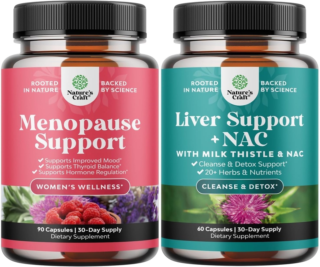 Menopauzės papildas moterims su Dong Quai, Vitex Chaste Berry & Black Cohosh ir kepenų paramos NAC priedas su pieno Thistle, Artichoke, Choline & Beetroot Detox & Remontas