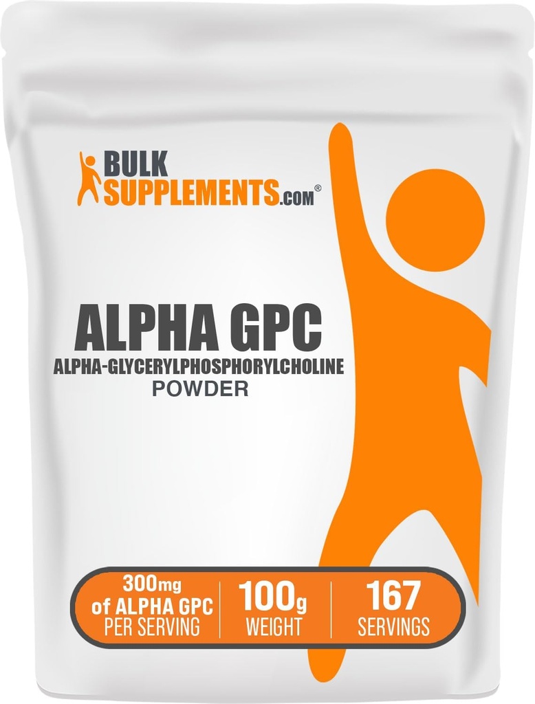 BulkSupples.com Alpha GPC milteliai - Cholino papildai, Alpha GPC 300mg - Unflavored & Gluten Free, 600 mg per Serving, 100g (3,5 oz) (pakuotė 1)