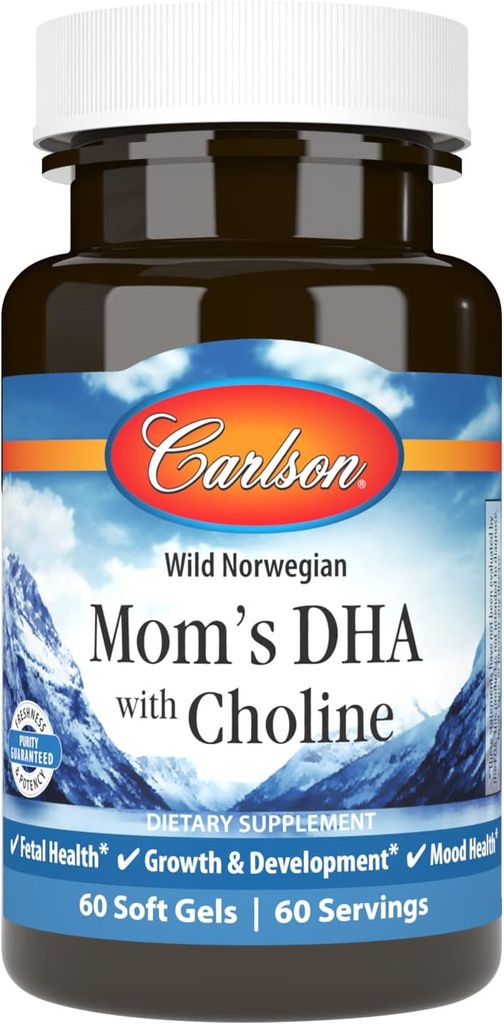 Carlson - Mamos DHA su Choline, 3: 1 DHA į EPA santykis rasti Breastmilk, Augimas ir vystymasis, 60 Softgels