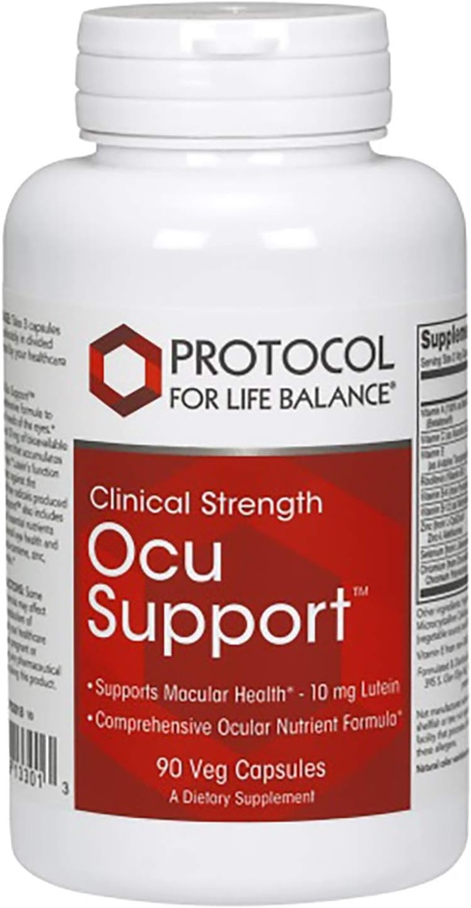 Protocol for Life Balance - Ocu Support ™ (Klinikinis stiprumas) - Išsami formulė su liuteinu, siekiant palaikyti geltonosios dėmės sveikatą ir bendrą akių funkciją - 90 kapsulių