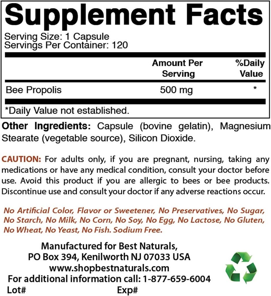 Best Naturals Bee Propolis 500 mg & Magnio glicinatas 425 mg