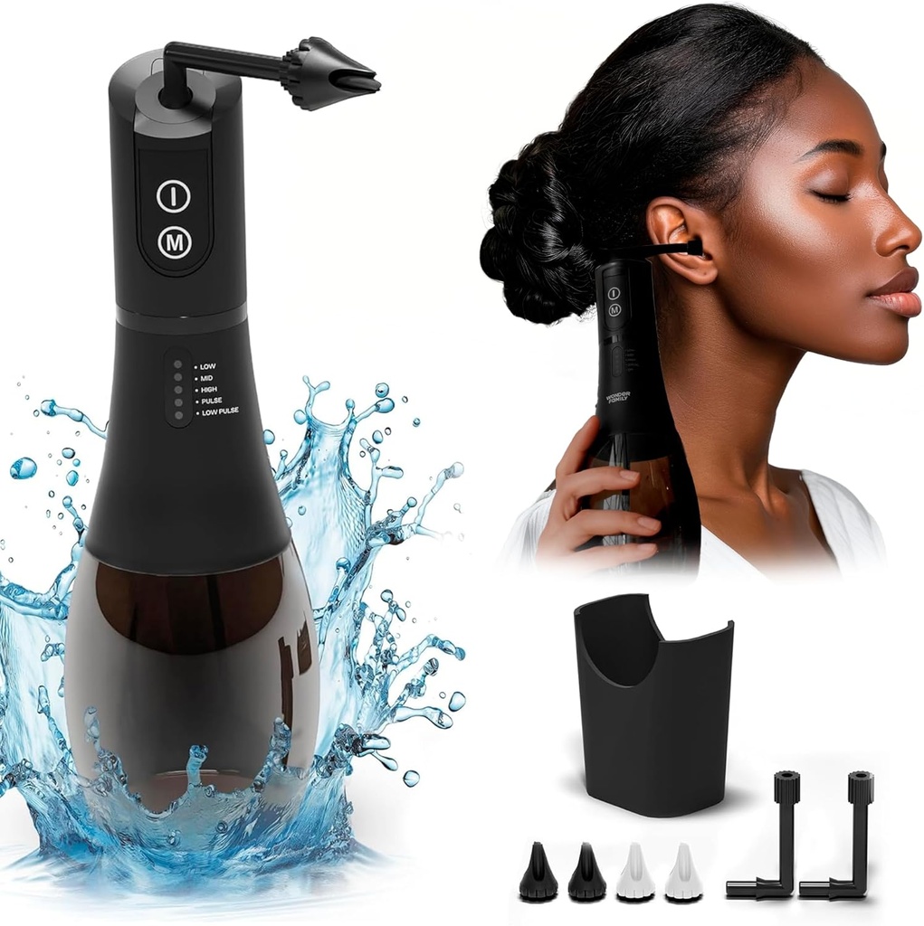 Ear Wax Removal Kit FSA HSA Eligible and Ear Cleaning Kit - 5 Pressure Modes, Timer - Safe & Easy to Use - Ear Irrigation Kit with 4 Nozzles, Washing Basin, Cable, Storage Bag - IPX7 Earwax Removal