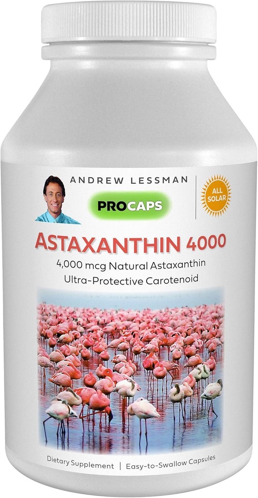 ANDREW LESSMAN Astaxanthin 60 Softgels - 4000 mcg Natural Astaxanthin, Powerful Anti-Oxidant Carotenoid. Protection for Eyes, Heart, Skin and More. No Additives. Easy to Swallow Softgels