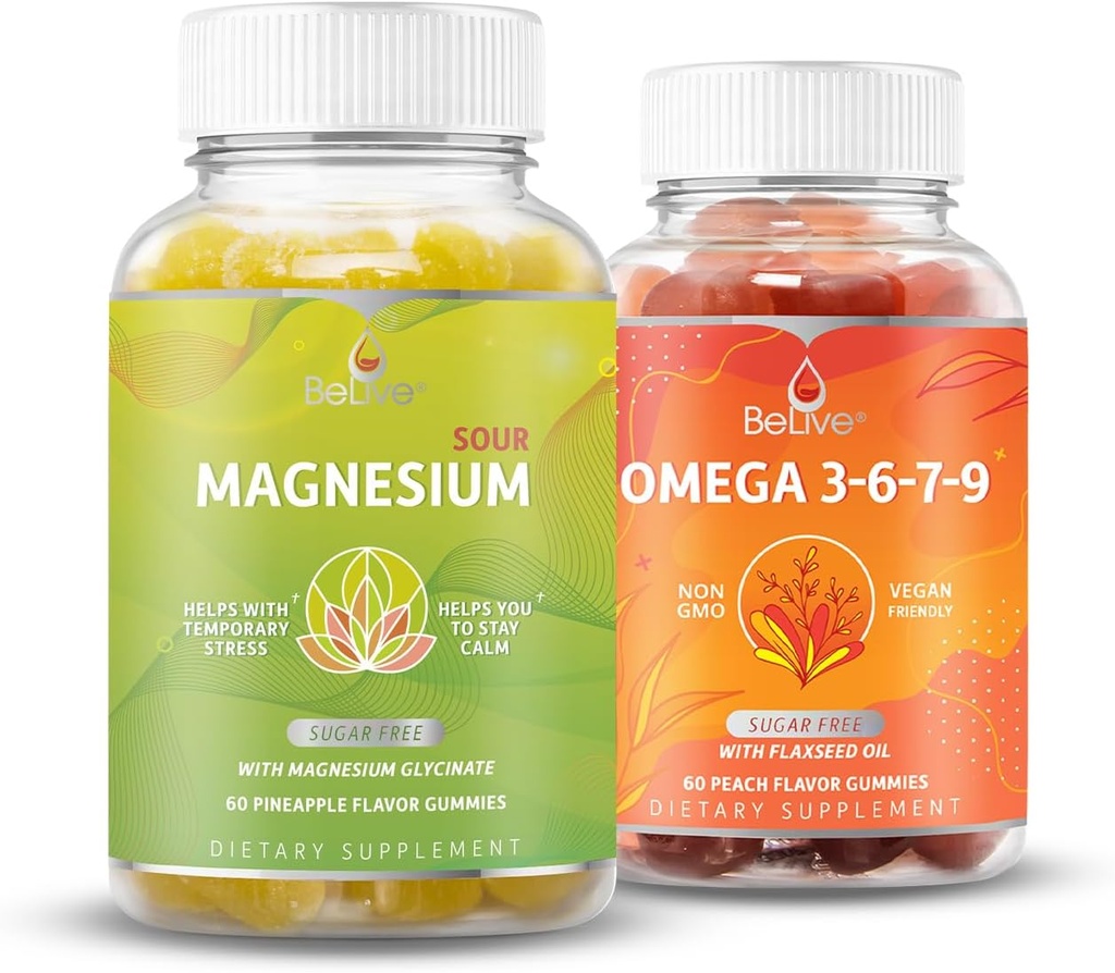 BeLive magnio glicinato & Omega 3 -6-7-9 smūgis atsipalaiduoti, Miego, smegenų, širdies & Inmune sistemos palaikymas