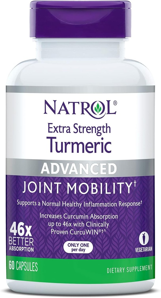 Natrol Extra Strength Turmeric, Dietary Supplement for Joint Health, Turmeric Supplement for Adults, 60 Capsules, Up to a 60 Day Supply
