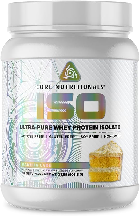 Core Nutritionals Iso Whey Protein Isolate | Lactose, Gluten, & Soy Free | 100% Micro Filtered, Cold Pressed | 25g Protein | 2 Pound (Vanilla Cake)