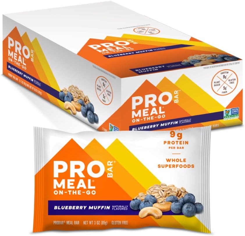 PROBAR - MEAL Bar, Blueberry Muffin, Non- GMO, Nemokamas, Sveikas, Plant-pagrįstas, Whale-Food Ingredients, Natūrali energija (12 Skaičiavimas)