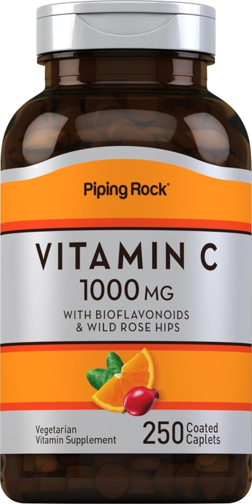 Piping Rock Vitamin C 1000mg | 250 Caplets | with Bioflavonoids & Rose HIPS | Vegetarian, Non-GMO, Gluten Free Supplement