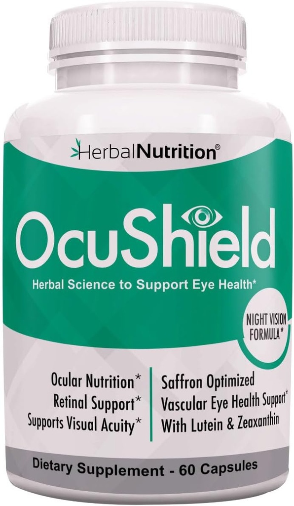 Ocushield Akių sveikata Vitaminas parama sveikoms akims, Naktinis Vizija su safron, Lutein & Zeaksantinas, Akių mitybos apsaugoti & stimuliuoti akių sveikatą, Vienas butelis