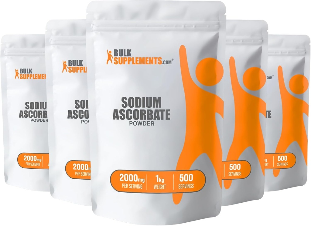 BulkSupples.com Natrio askorbato milteliai - imuninei paramai, natrio askorbatas Vitaminas C - Buferinis vitaminas C, Gluten Free, 2000mg vienam serviniam, 5kg (11 kg) (pakuotė 5)