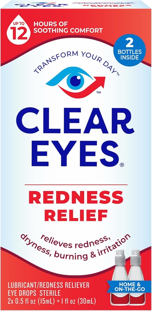 Išvalyti akis Redness Relief Akių lašai, Whiten Akys ir išlaisvinti sausumas, Deginimas ir dirginimas, 2 x 0,5 Fl Oz, Twin Pack
