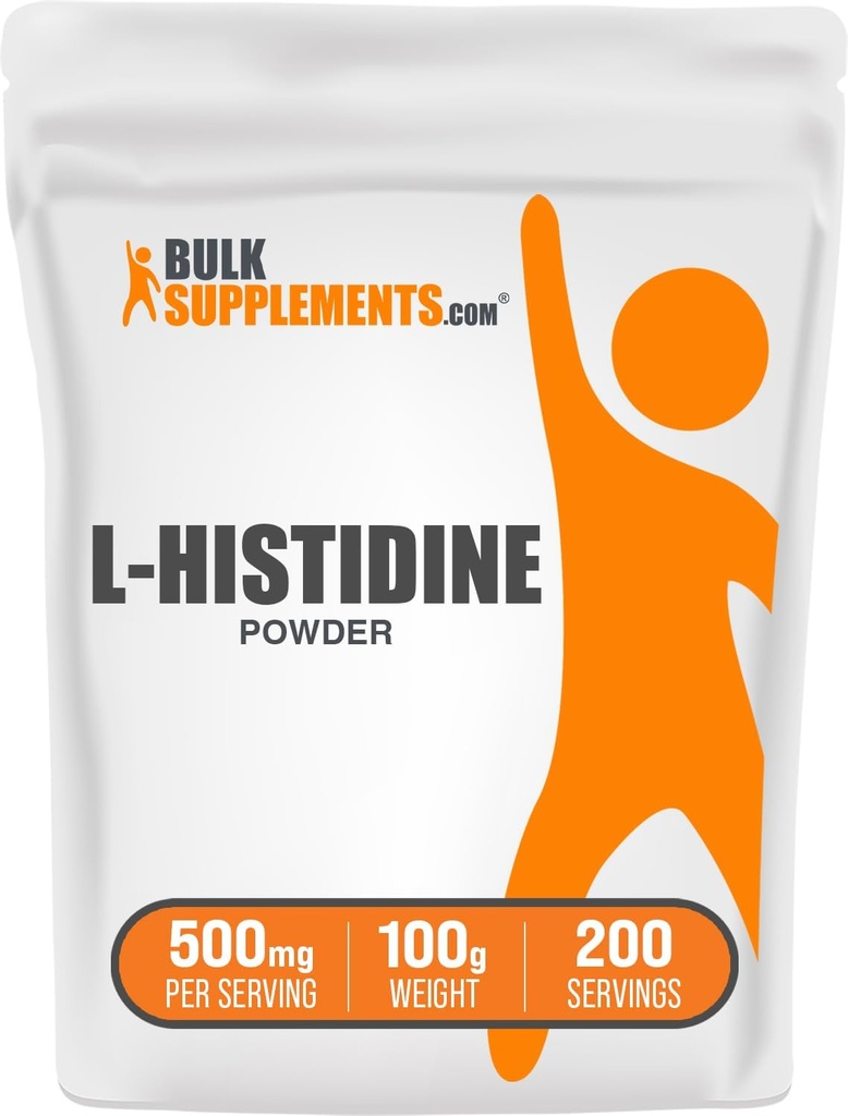 BulkSupplementcom L- Histidino milteliai - kaip L- Histidino bazė, histidino papildas - Eteriniai aminorūgštys ir gluten laisvi, 500mg per serving, 100g (3,5 oz) (pakuotė 1)