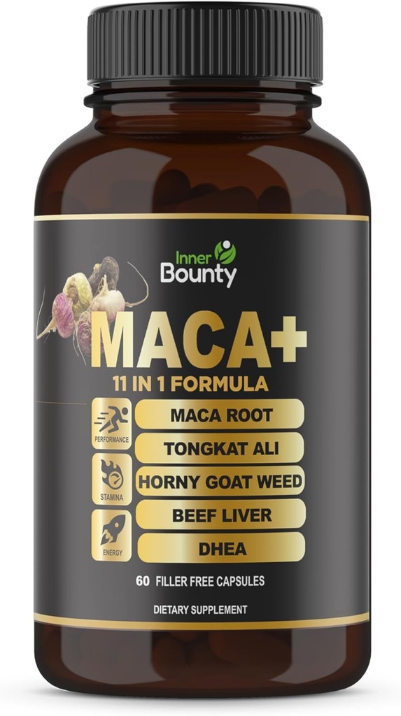 11-in-1 Energy Bouster & Performance Priedas su Organic Maca Root, Tongkat Ali, Horny Goat Weed, Ginseng, Tribulus Terrestris & Jautienos kepenys vyrams ir moterims - 60 Filler Free Capsules