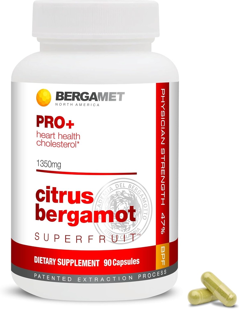 BergaMet Citrus Bergamot SuperFruit PRO + Addition, 200: 1 Ištrauka, 1350mg, 80% Polifenoliai, Alyvuogių lapų ekstraktas, 47% BPF, Pasaulio Stipriausi, 90 Capsules, Backed by Clinical Studies, Pagaminta JAV