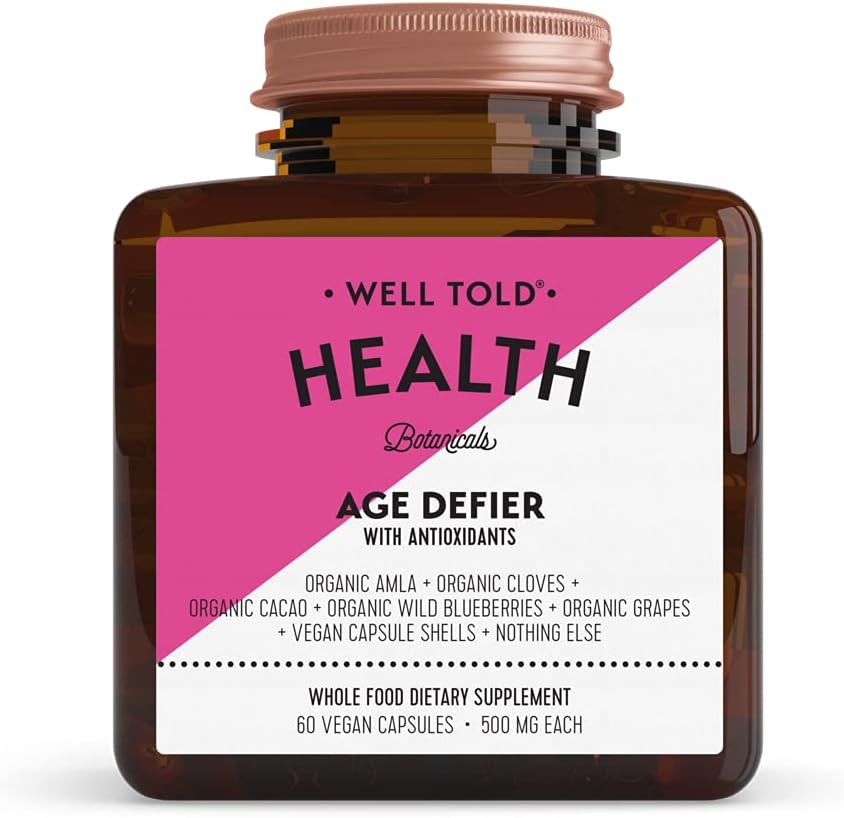 Anti- Senėjimo odos paramos papildas - Well Told Health Age Defier with Organic Amla, Cacao, and Resveratrol from Organic Grapes - Non-GMO + Vegan (60 kapsulių)