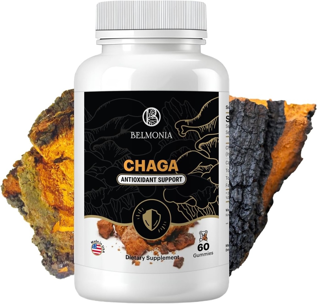 Chaga Mushroom Gummies - Antioksidantas Imuninis paramos papildas - Dietinių grybų priedas - 60 Gummies - Pagaminta JAV - Salonai sveikatai - Organic Vegan Frendly