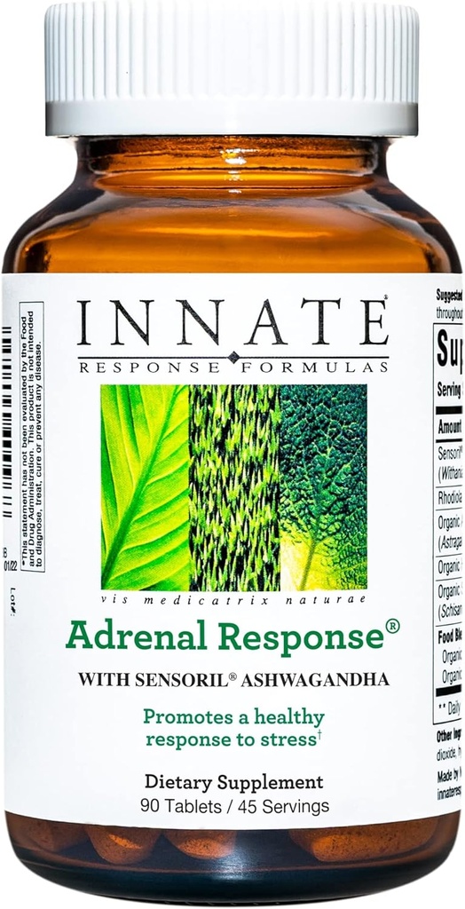 INNATE Response Formulas - Adrenal Response Herbal Supplement - With Ashwagandha - Promotes Optimal Stress Response - Non-GMO, Vegetarian, and Made Without 9 Food Allergens - 90 Tablets (45 Servings)