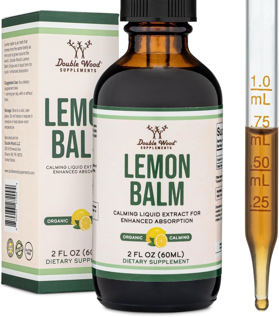 Dukart Wood papildai Organic Lemon Balm Tincture - Digestion & Relaxation 590mg - 2FL OZ, 120 Servings (geriau Absorbed Than Capsules, Puikus Lemon Balm Tea)