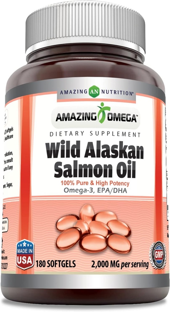 Nuostabi Omega Wild Aliaskan Salmon Oil Addition (Omega Alaskan Salmon Oil Addition) (124; 2000 Mg per Serving (124); 180 Softgels (124); Non-GMO (124); Gluten- Free (124); Pagaminta JAV