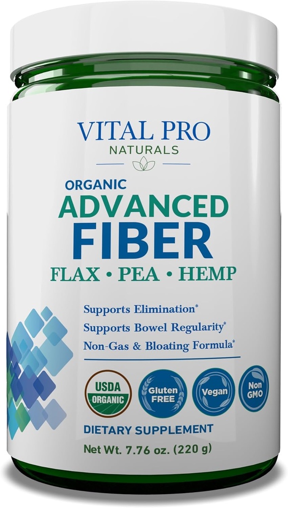 Vital Pro Naturals - Advanced Fiber Powder, Soluble and Insoluble Fiber Supplement with Flax, Pea and Hemp, Organic Daily Dietary Supplement Supports Gut Digestive Regularity 7.76 oz