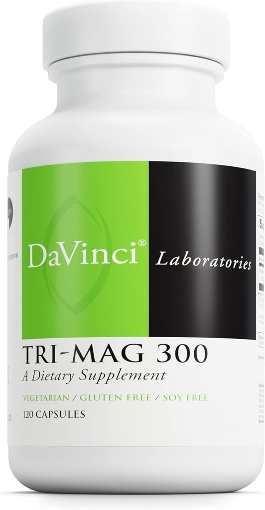 DAVINCI Tri- Mag 300 - Trigubas kompleksas su magnio glicinatu, Taurinatu ir malatu - Ramus magnio priedas miego Nerve palaikymo formulė - 120 kapsulių (30 serverių)