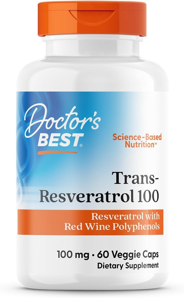 Gydytojo geriausias Trans- Resveratrol 100, Resveratrol su raudonojo vyno polifenolio (ResVinol), Non-GMO, Gluten Free, Soy Free, Vegan 60 Veggie Caps