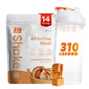 310 Nutrition All- in- One Meal Foundation Supply Mill w / Shaker Cup Starter Kit - High proteino Fiber Rich Vegan Superfood Blend - Sugar- Free, Keto & Paleo Friendly, Low Carb - Caramel Sundae 14 srv
