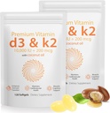 D3 K2 Vitaminas 10000 TV - 240 Virgin kokoso aliejaus Softgels, 2 in 1 Vitaminas D & K kompleksas Softgel priedas - Imuninė parama ir kalcio absorbcija, kaulų ir širdies sveikata (240 grafas (2 rinkinys))