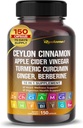 Ceilonas Cinnamon Apple Cider Vinact Turmerinis imbieras Šaknis Berberine Gimnema sylvestre Milk Thistle Licence -150 Capsules- Pagaminta JAV