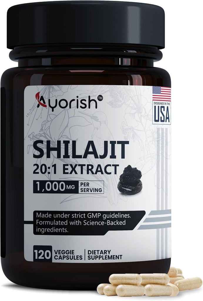Grynas Shilajit kapsulės 1000mg 120 Count su Fulvic Acid & 85 + Sekti Mineralai už sustiprintos energijos ir imuninės paramos Vyrai & Moterys Geriau nei Shilajit Resin