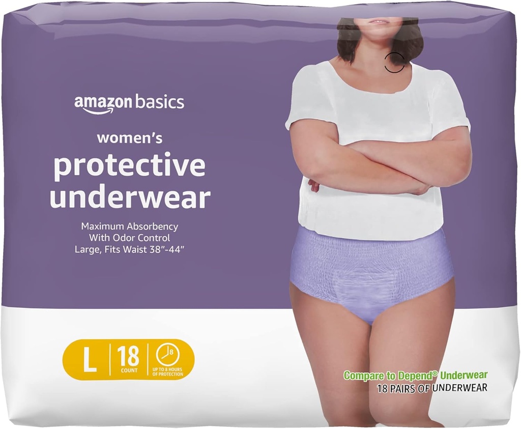 "Amazon" pagrindai Independency Apatiniai moterims, Apsauginiai, Disposible, Postpartum, Maksimalus Absorbency, Didelis, Levander, 18 Skaičiavimas