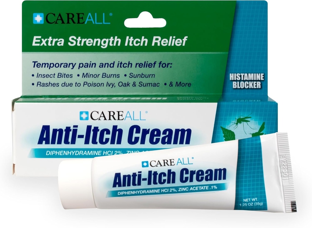 CareAll Anti- Itch kremas 1.25oz Histamino Blokavimo, Difenhidramino HCI 2% a Aktualus analgezic & Cinko acetato 0,1% A Odos apsaugos priemonė pateikti laikinas skausmas ir niežulys atleidimas nuo bendros lauko niežulys