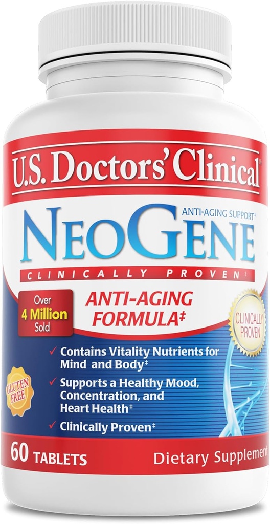U.S. Doctors’ Clinical NeoGene (Formerly) GH3 Clinically Proven Aging Support Supplement with Nutrients for Supporting Mood, Cognition, Heart Health, Antioxidant Support [1 Month - 60 ct.]