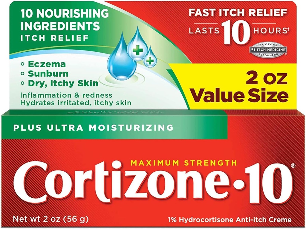 Cortizone- 10 Plius Maksimalus stiprumas Anti- Itch Creme 2 oz (pakuotė 2)