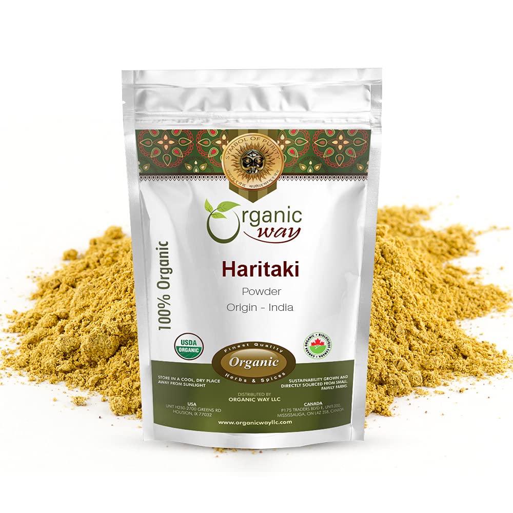 Organic Way Premium Quality Haritaki Mill (Terminalia Chebula) - Organic & Kosher Certified Ş124; Žaliavos, Vegan, Non GMO & Gluten Free Româ124; USDA Certified Ş124; Kilmė - Indija (1LBS / 16Oz)