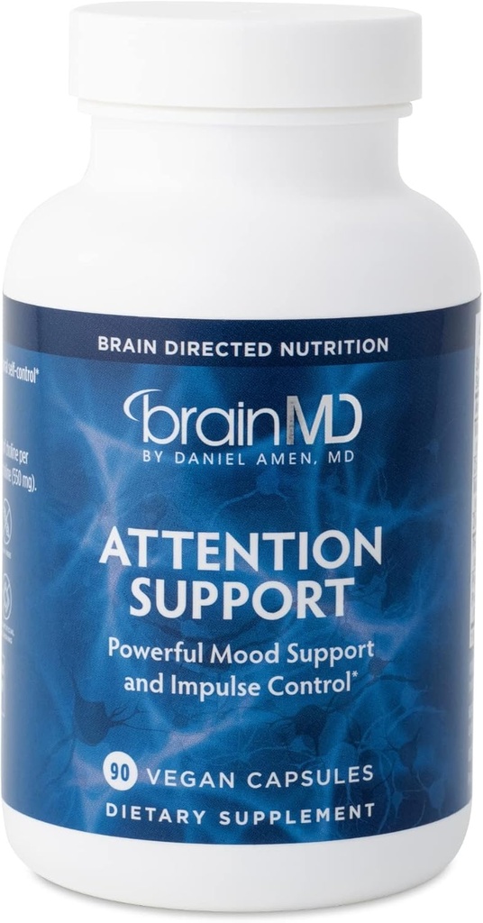 BRAINMD Dr Amen Dėmesio Parama - 90 Capsules - Protinis Focus & Impulse Control - Gluten Free - 30 Paslaugos