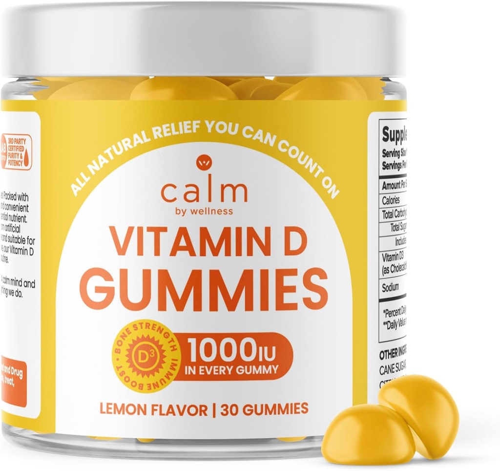 Nuraminti pagal sveikatingumą Vitaminas D Gummies suaugusiems, Vitaminas D3 Gummy, Vitaminai kaulų ir imuninės sistemos parama, citrinos skonio, 30 Skaičiavimas
