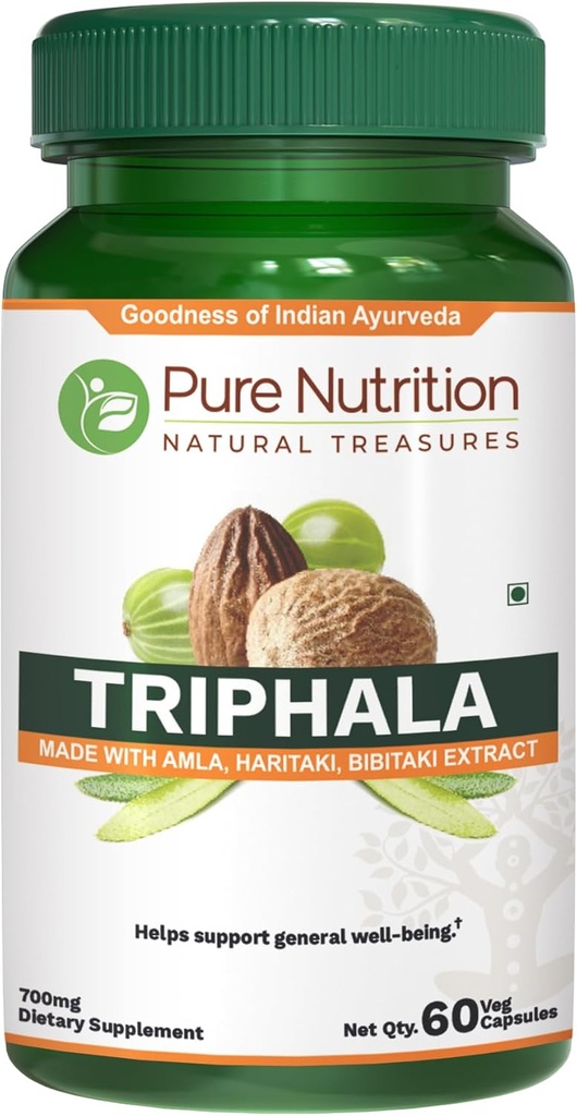 Pure Nutrihala ekstraktas 700mg - 60 kapsulių (ekstraktas Equiv. į 1900mg Triphala vaisių milteliai) Ne GMO 124; Kartą per dieną 124; 60 dienų tiekimo.