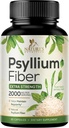 Psyllium Husk miltelių kapsulės 2000mg, Natural Daily Soluble & Netirpios pluošto granulės, Psyllium Husk pluošto papildas Digestion Colon Health & Regularity, Augalų pagrindo priedas - 60 kapsulių