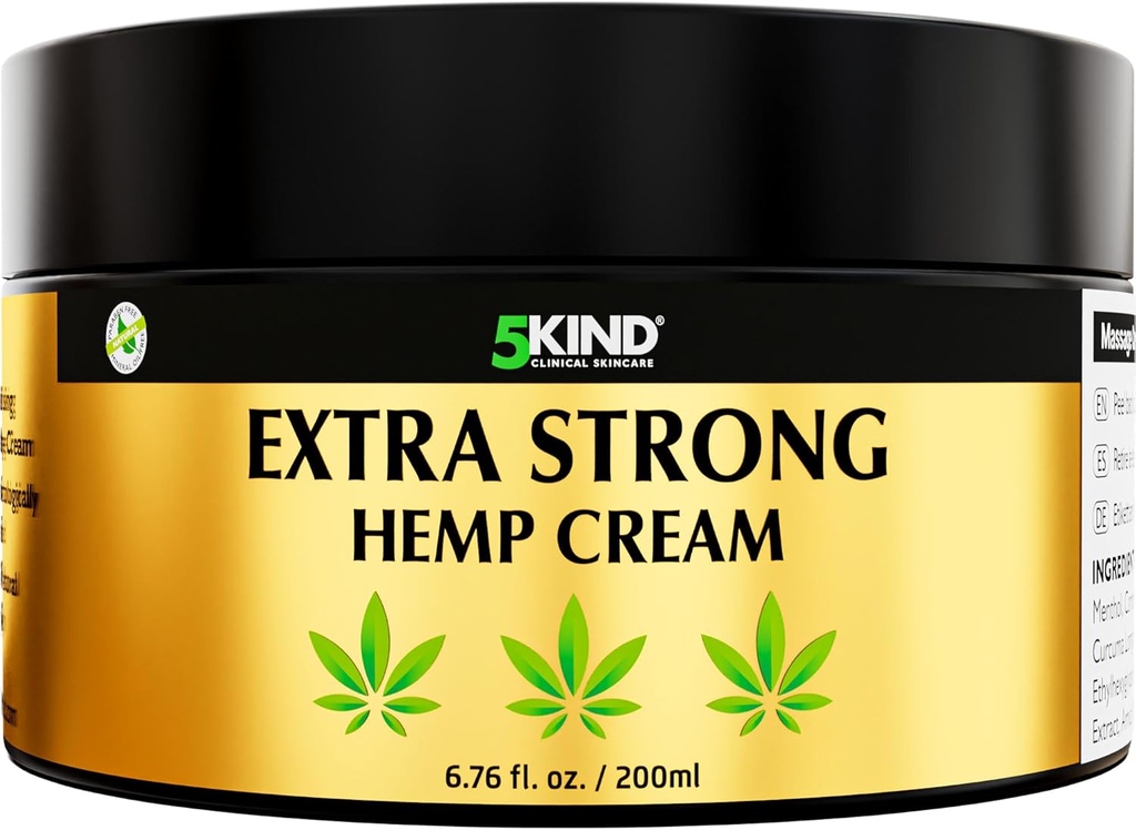 5 natūra Extra Stiprus Hemp kremas 6.76 fl oz- Maksimalus stiprumas - Natūralus raminamasis kremas - Raumenų šlapias apatinei nugarai, Sąnariai, Kaklas, Katės & Mentės