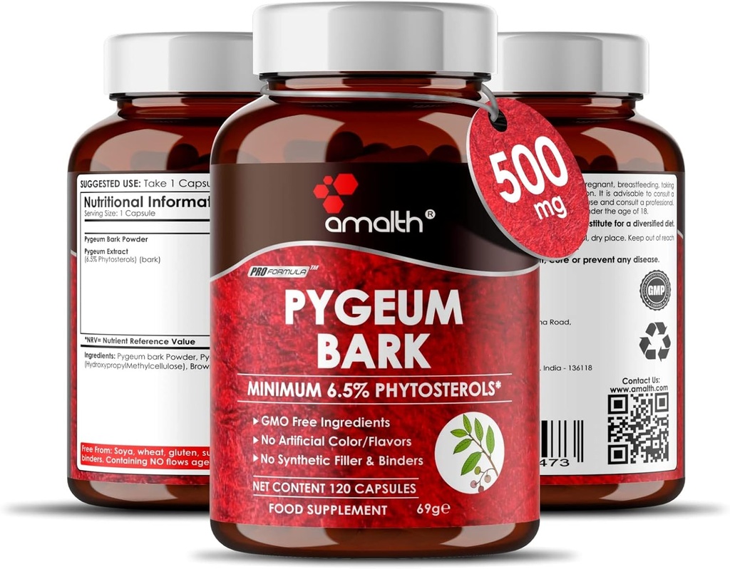 Peleningumas Pygeum Bark ekstraktas milteliai didesnis stiprumas (6,5% fitosteroliai) Palaiko Šlapimo Tract & Prostate Health Men Žolinių papildai 120 Capsules (Ne GMO)