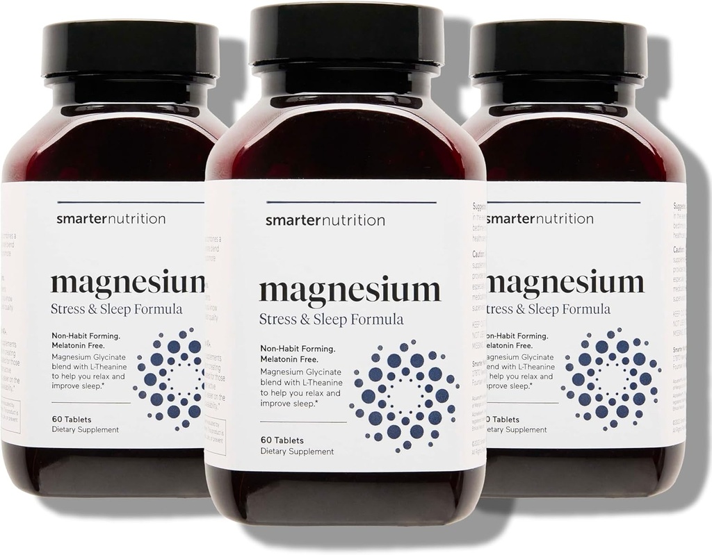 Smarter Nutrition Magnesium Complex - Chelated Magnesium Glycinate + Citrate, Malate for Sleep, Relaxation, Muscle & Nerves + Clinically Proven L-Theanine, Non-GMO-180 Tablet[90-Day Supply]
