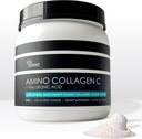 Amino kolagenas C su hialurono rūgšties (60 Servings _ 16oz _ 456g) - Non- GMO Jūrų kolagenas Peptides - hidrolizuoti milteliai - Nearomatizuotas - No Sugar - Firm Skin, Hidracija, Sveikos Sąnariai ir Gut.