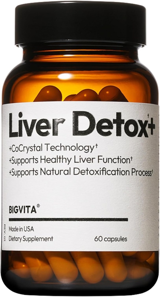 BIGVITA CoCrystal Head Detox + maždaug 124; 16x Absorbcija su Kokysta ™ Silybin ® 124; Glutatione, Turmeric, Selenium, Milk Thistle, 124; Detox & Remonto formulė energijai, Dienos kepenų sveikata - 60 kapsulių