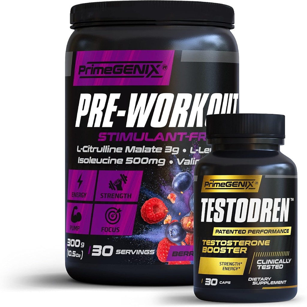 Didžiausios veiklos kamino 124; Testodren & Stimulant Free Pre- Working Bundle ® 124; Pratimai Stiprinti 124; Pagerinti energijos 124; Pagaminta JAV