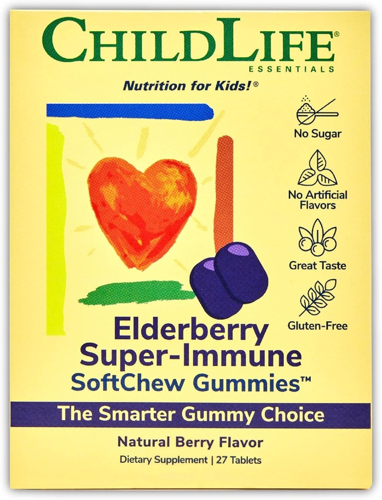 "LIFE ESSENTIALS" Elderberry Super- Immune SoftChew Gummies for Kids - Immune Support with Vitaminum C & Vitaminum D3, Elderberry Immune Additive Addition for Chiles, Toddlers & Children - Berry, 27 Softchnews